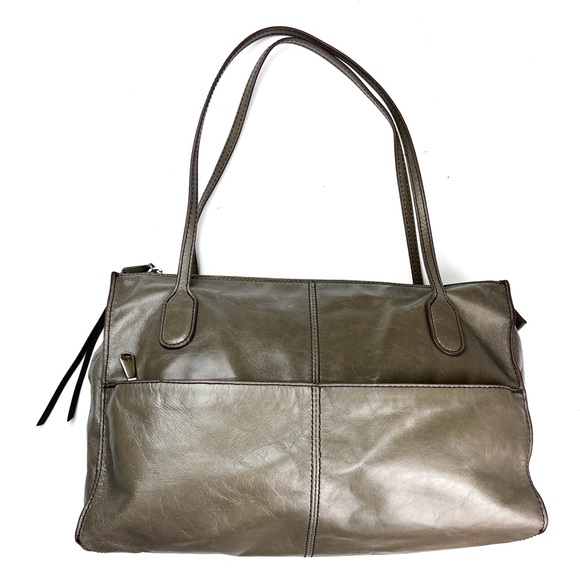 HOBO Handbags - HOBO International Friar Taupe Gray Polished Leather Shoulder Bag
